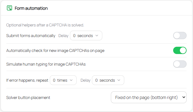 CapSkip extension Form automation settings