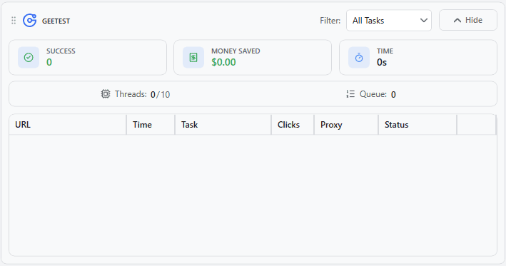 GeeTest section on the CapSkip Monitor tab