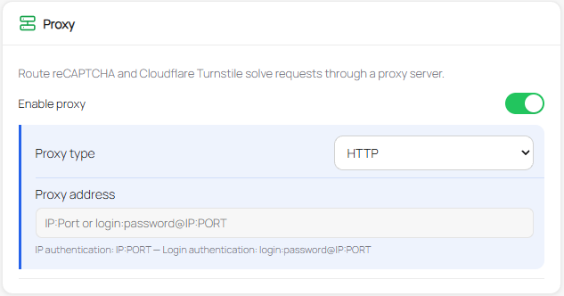 CapSkip extension Proxy settings
