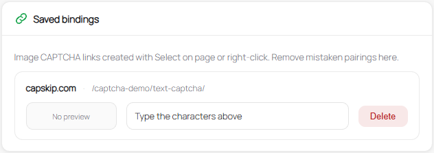 CapSkip extension Saved bindings list